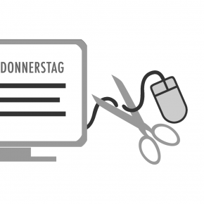 Illustration: Eine Schere schneidet die Schnur einer Computermaus durch